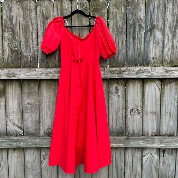 Vintage 70s Off the Shoulder Red Women’s Midi Pleated Dress - Picture 1 of 5